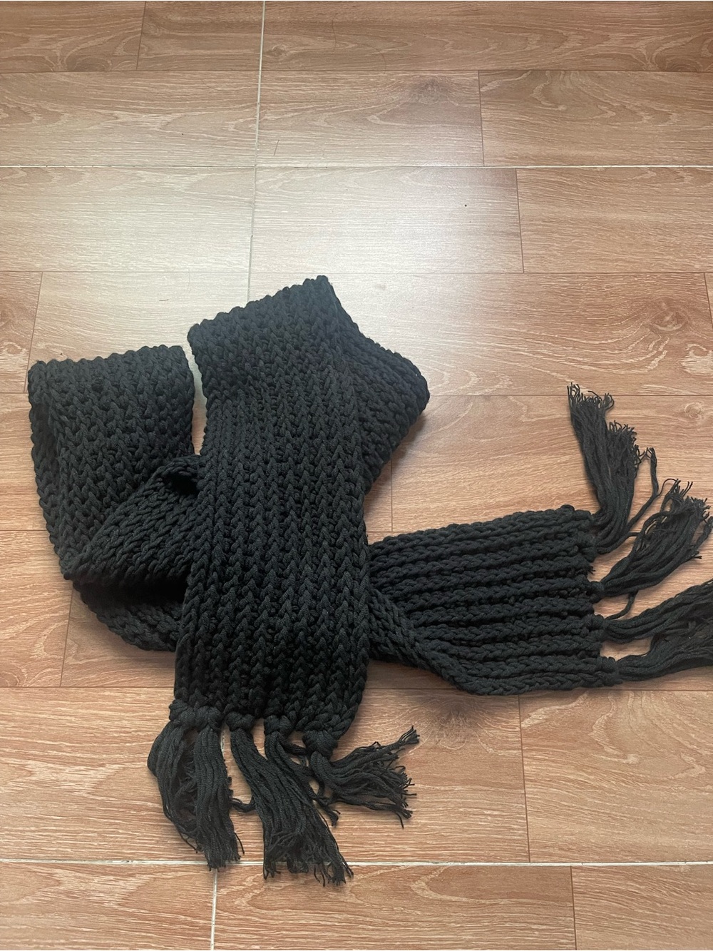 Black Knitted Fringe Scarf - Women Accessories